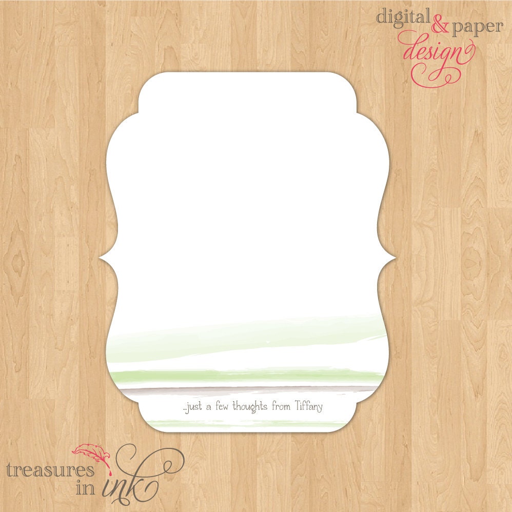 Watercolor Brush Strokes Stationary Set - Customized and unique flourish shaped note cards - 10 Cards and Envelopes