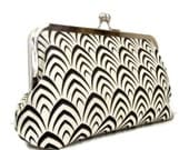 Bridesmaid clutch purse  black and ivory fishtail print by Cutiegirlie