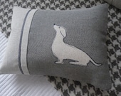 hand printed greys sitting  daschund cushion