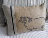 hand printed and stitched natural curly horn sheep cushion