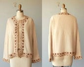 cashmere sweater / 1960s beaded sweater / 60s cardigan / 1960s cashmere cardigan / metallic - size medium , large