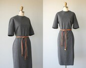 1960s wool dress / 60s day dress / wiggle dress gray wool / 60s dress - size medium