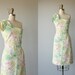 vintage floral sheath dress / 80s does 50s dress / garden party dress / spring dress / asymmetrical dress - size xs to small