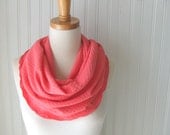 Coral Ruffled Textured Jersey Infinity Scarf - Circle, Loop, Cowl Scarf - Spring and Summer Fashion