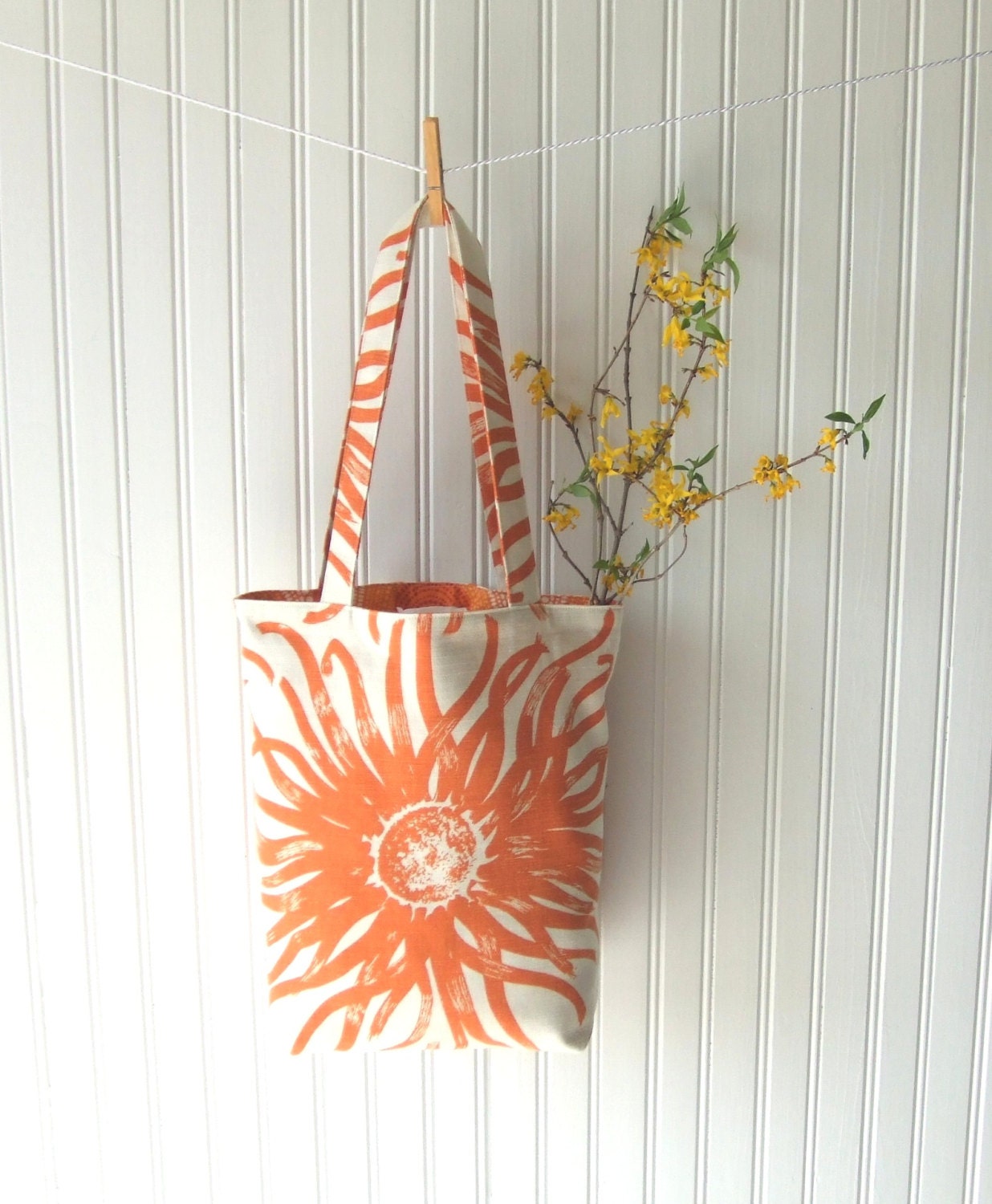 Sunburst Orange Tote Bag - Spring and Summer Totebag, Book Bag, Market Handbag
