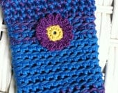 Blue and Purple iPhone 4 or 5 Sweater with Crocheted Flower