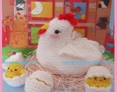 Mama Chicken with her Three little chicken babies PDF Crochet Pattern by   HandmadeKitty