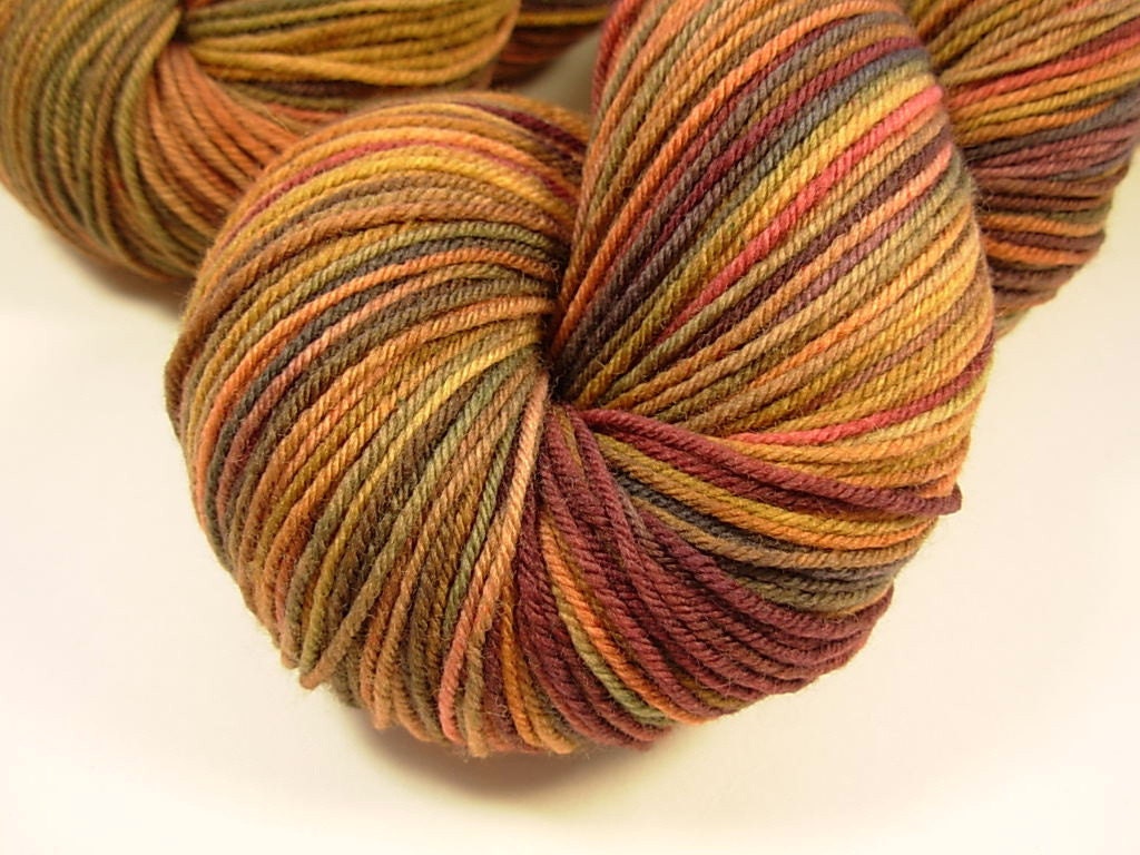 Sock Weight Superwash Merino Wool/Nylon Yarn - Nutmeg Multi - Hand Dyed Yarn, Knitting Supplies