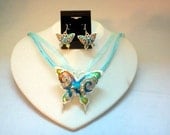 Paisley enamel Butterfly pendant earring and ribbon set