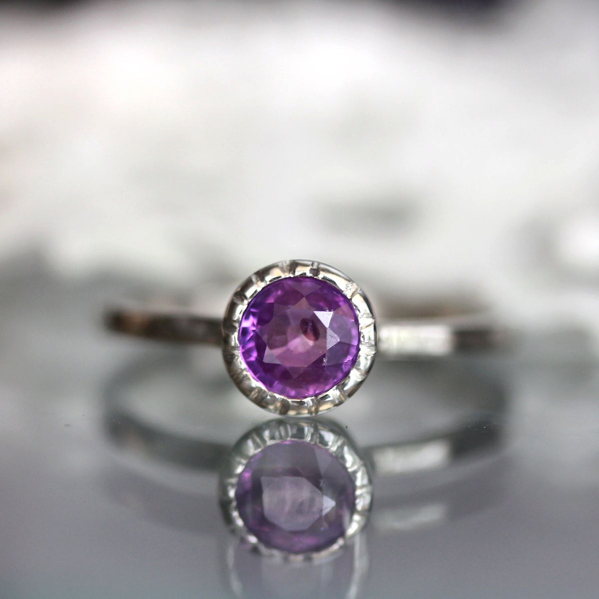 Pink Sapphire Milgrain In 14K White Gold Engagement Ring - Ready To Ship