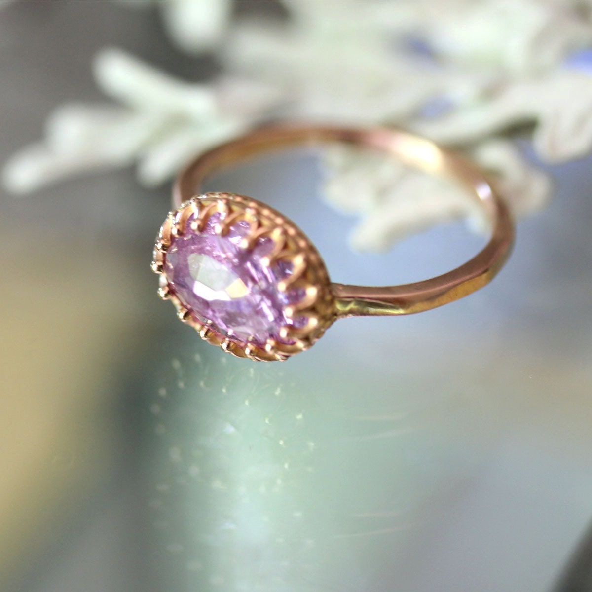 Rose Cut Purple-Pink In 14K Rose Gold Engagement Ring - Ready To Ship