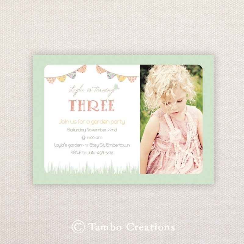 Photo Birthday Party Invitations. Vintage Garden Party. I Customize, You Print. Il_570xn