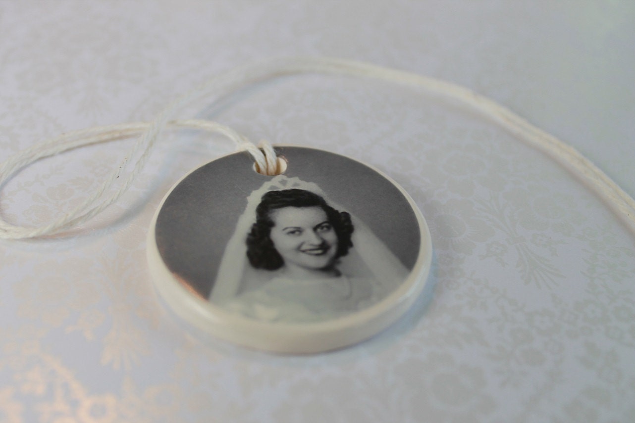 CUSTOM - Ceramic Bouquet Charm - Memorial Photo with sentiment
