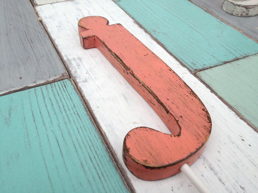 cake topper letter J - wedding decor - coral or your choice - painted shabby rustic