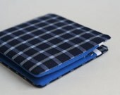 Mens wallet, Vegan Wallet, Billfold, Mens Accessories, Dark Blue Plaid, Handmade by Knotted Nest