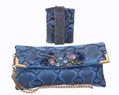 Evening Bag- Dusk Blue Leather Clutch Cuff