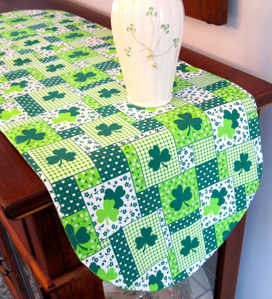 Shamrock 36 inch Reversible Table Runner with spring green print