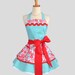 Ruffled Retro Apron / Handmade Flirty Full Womens Apron Featuring Michael Miller Fabrics in Aqua and Red