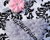 Chiffon Ruffle Bum Baby Bloomer Diaper Cover and Baby Girl Headband Set Grey and Pink- Choose your Size - Photo Prop- MY2Lilpixies