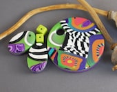 Pendant and earring bead set, polymer clay.