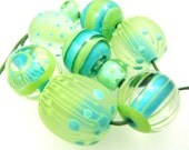 Moogin - blue and green springtime round lampwork bead set- 17-18mm- TO ORDER- SRA