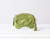 Leather zipper pouch, wristlet, small purse in Green - milloo