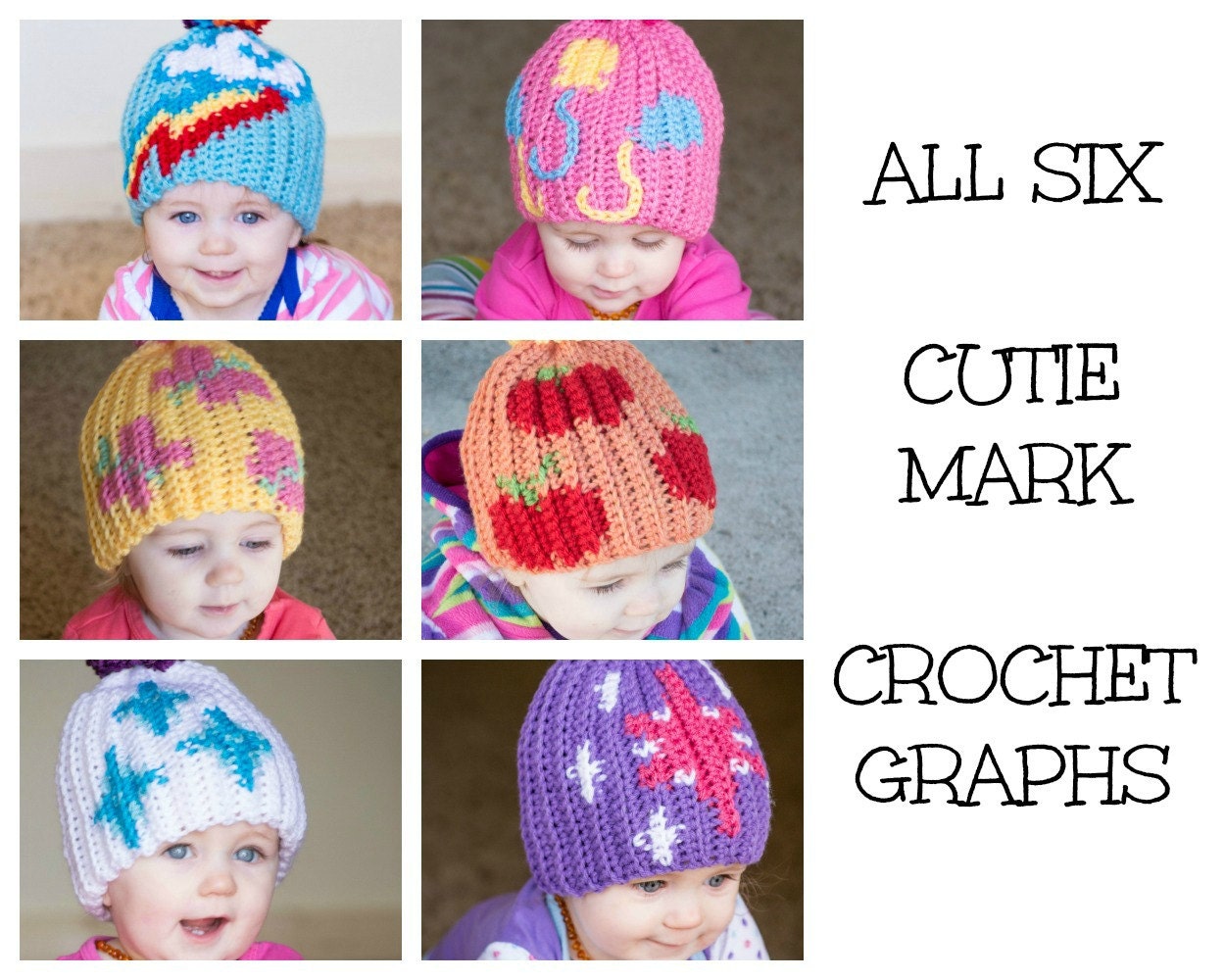CROCHET GRAPHS - All 6 Cutie Mark Color Grids for Crochet or Knit