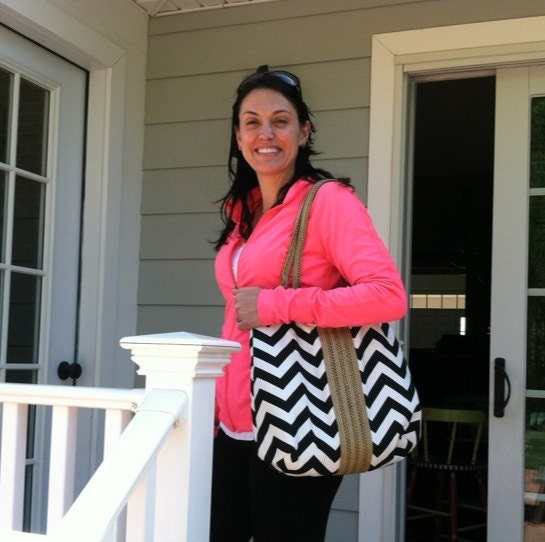 Hand Bag Purse Black and white chevron carry on hobo bag with burlap FASHION