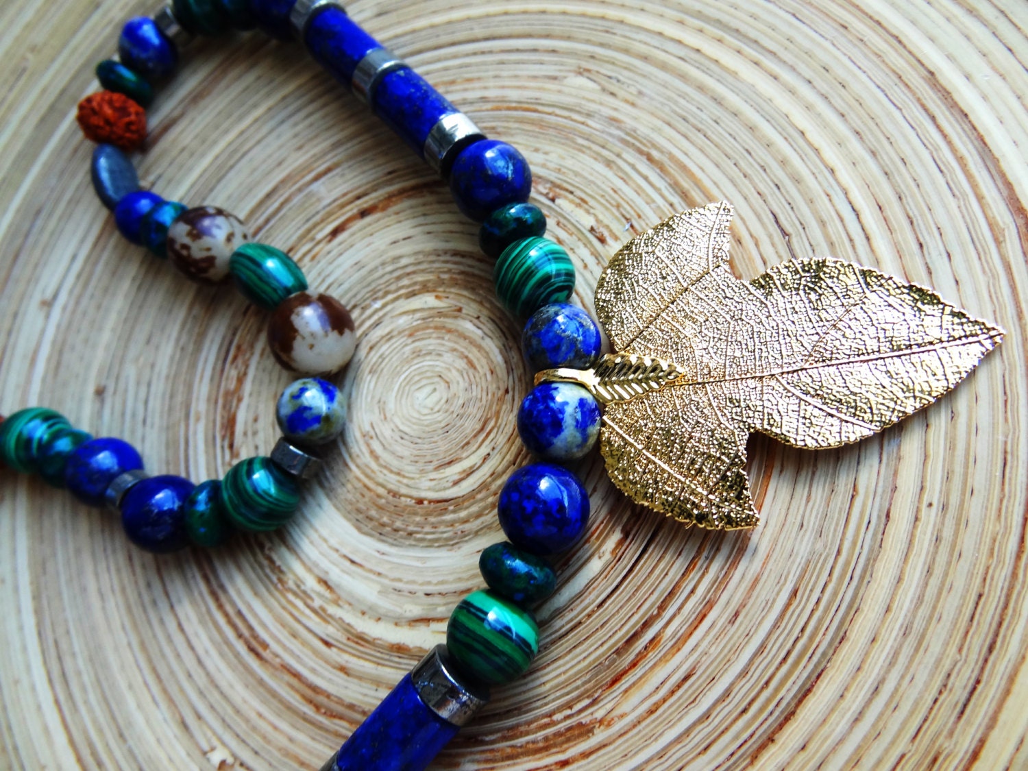 Real Firmiana Leaf Nature Elf Necklace 14kt Gold Elves Forest Earth Rudraksha Buri