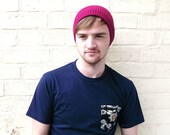 Mens plain beanie hat, knitted menswear, custom made in any colour.