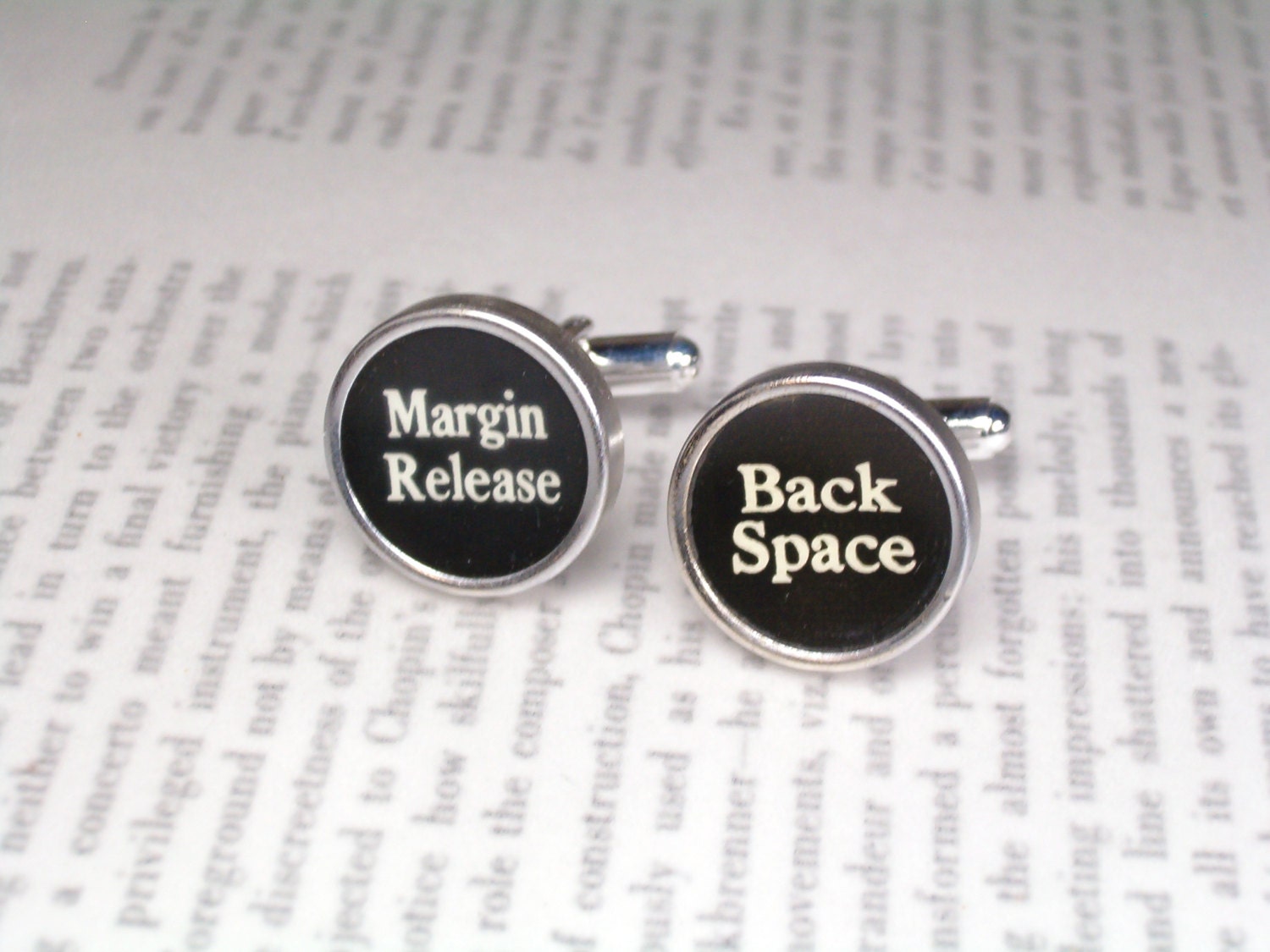Typewriter Key Cufflinks Cuff Links With Margin Release and Back Space Key - Typewriter Key Jewelry By Haute Keys
