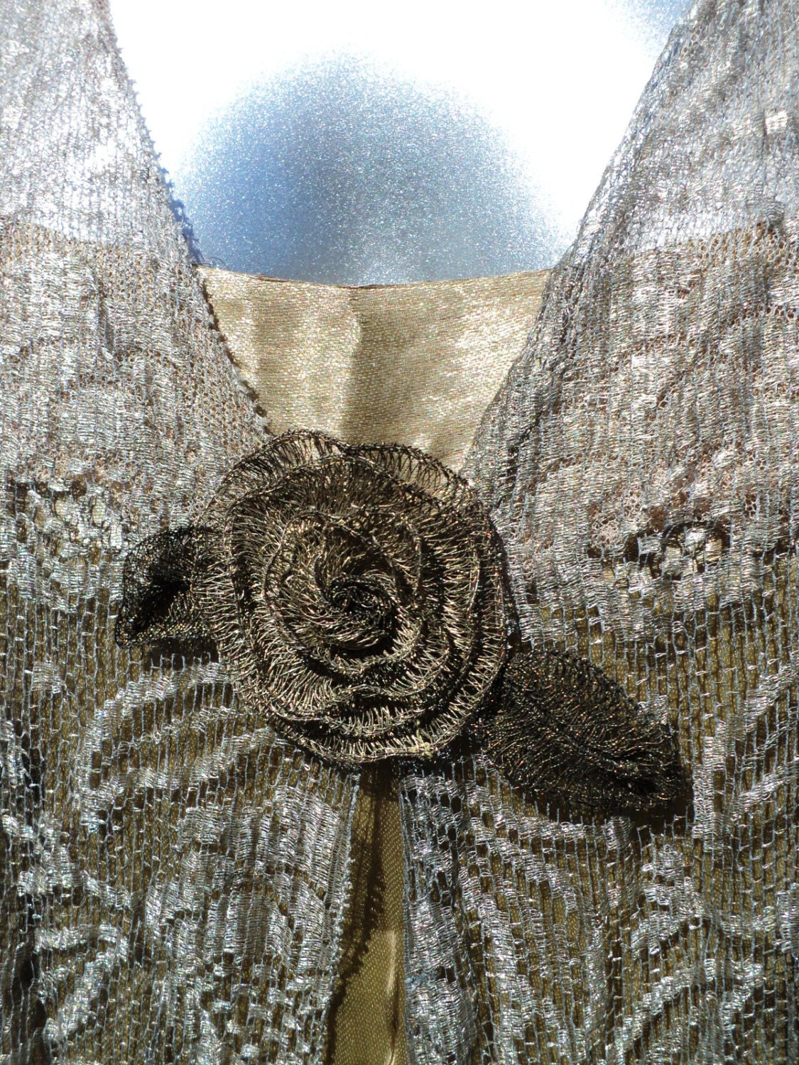 Amazing 1920s Art Deco Gold Lame with Metallic Lace Dress Metal Ribbonwork Museum Quality