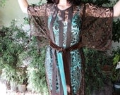 Original 1920s Dress Poiret style Silk Lace with underslip Fabulous Colors of Aqua and Chocolate Velvet