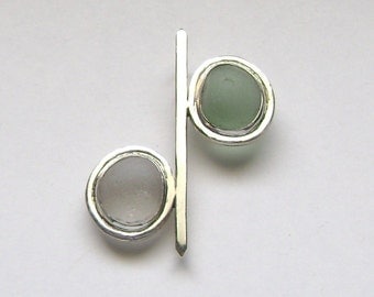 Sea Glass Jewelry - Sterling Aqua & White Sea Glass Pendant
