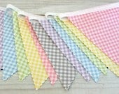 Baby Bunting Fabric Banner Fabric Flags  - Pastel Rainbow Gingham - Ready to Ship