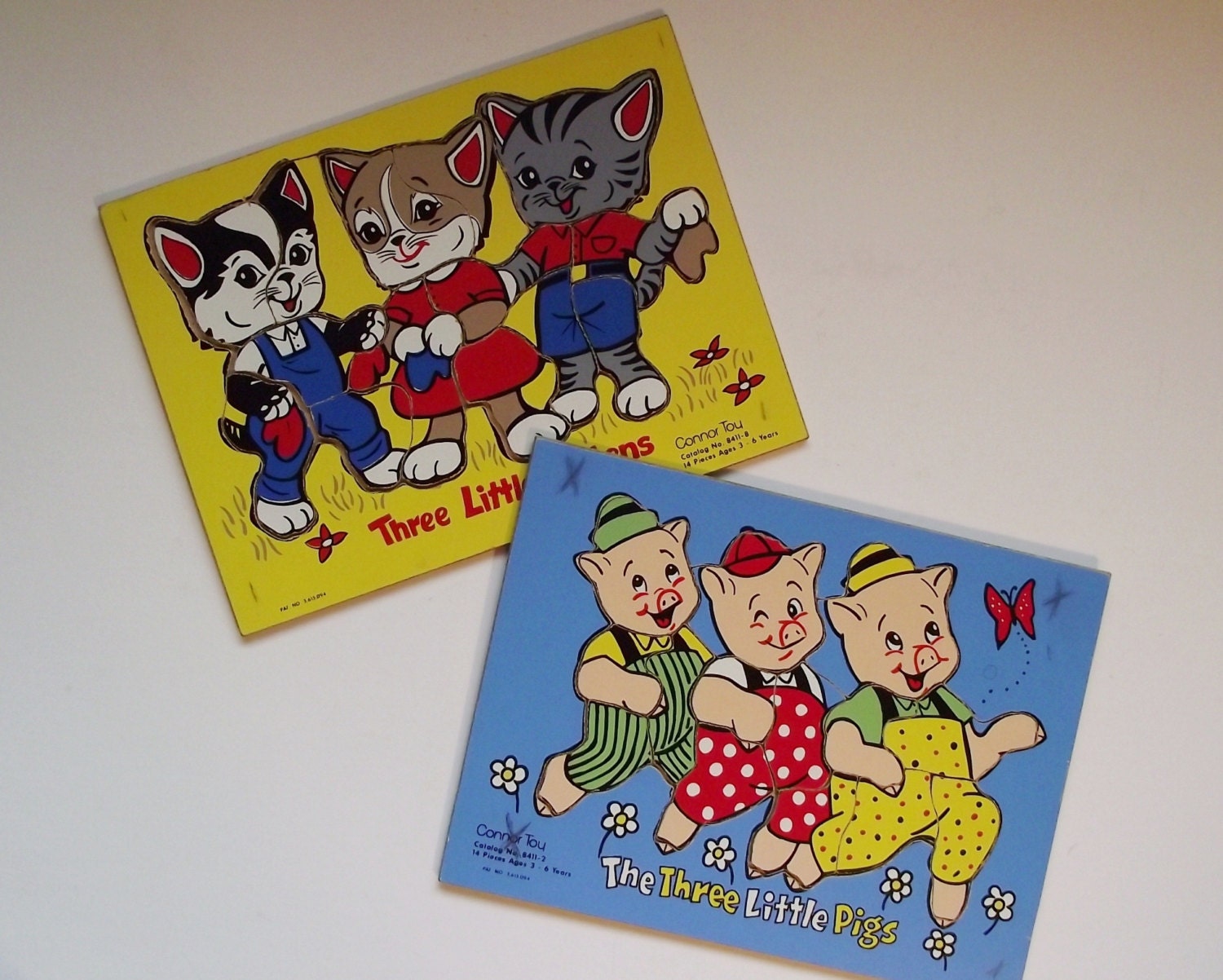 2 Vintage 1960s Connor Toy Wooden Tray Puzzles - Nursery Rhymes