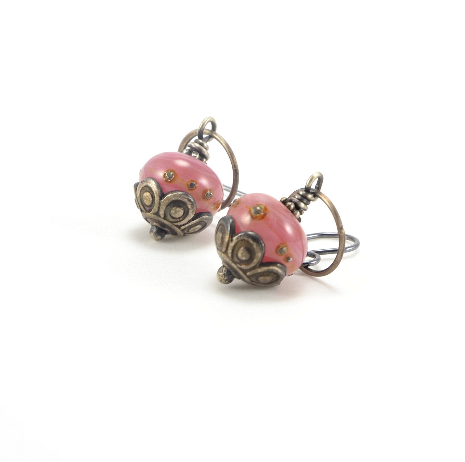 Long Dangle Earrings - Girly Girl Jewelry, Pink Earrings, Wire Wrapped Jewelry, Lampwork Earrings, Sterling Silver, Handmade