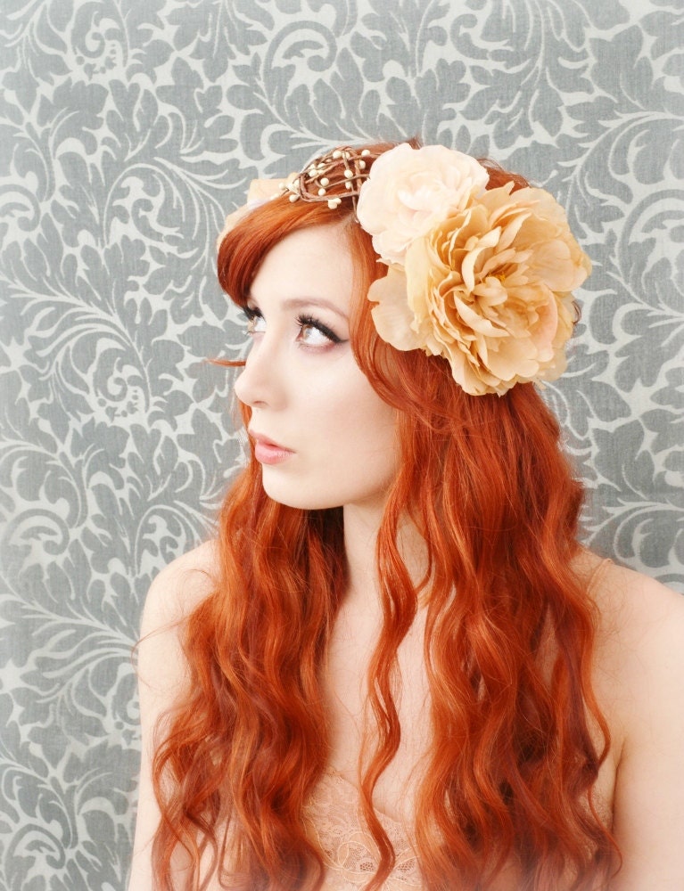 boho wreath, art nouveau head piece, flapper flower crown, wedding hair acessory - lore