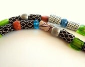 Gypsy mixed  fiber  and oriental beads necklace