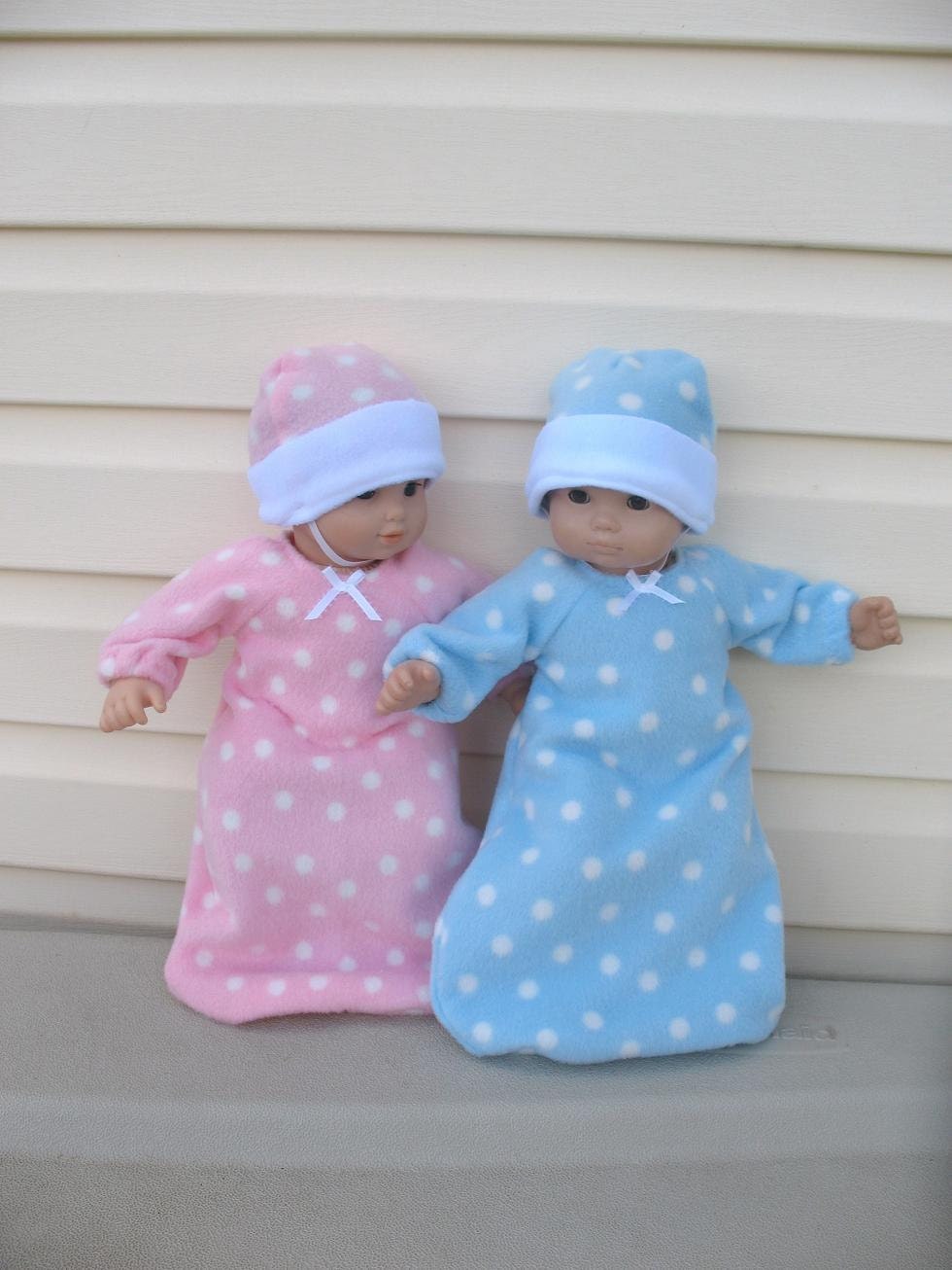 Doll Clothes for 5 inch Baby Doll or Bitty Twin Doll, Pale Pink and Pale Blue Baby Buntings or Sleep Sacks with White Dots