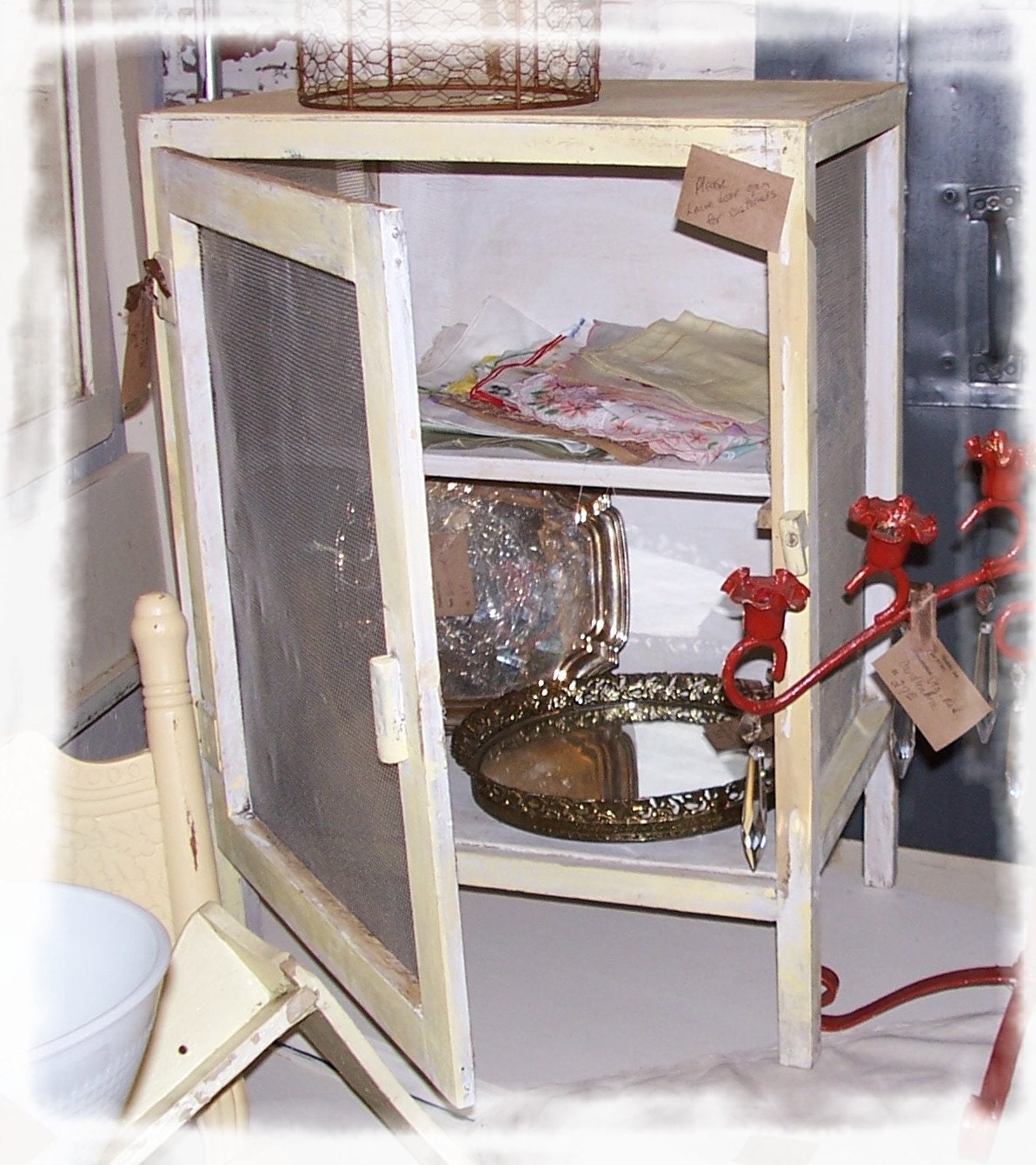 Chippy Vintage Rustic Screen Pie Safe Yellow Antique Pie Keeper