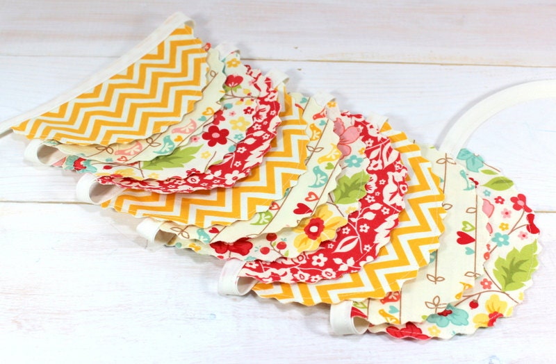 Bunting Flags Fabric Banner  - Yellow Chevron Shabby Chic - The Sweetest Thing