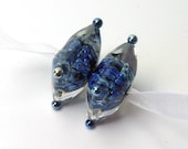 Lampwork beads  -  Midnight   -  earring pair, blue lustre, aqua, square disk, glass earring beads, lampwork pair