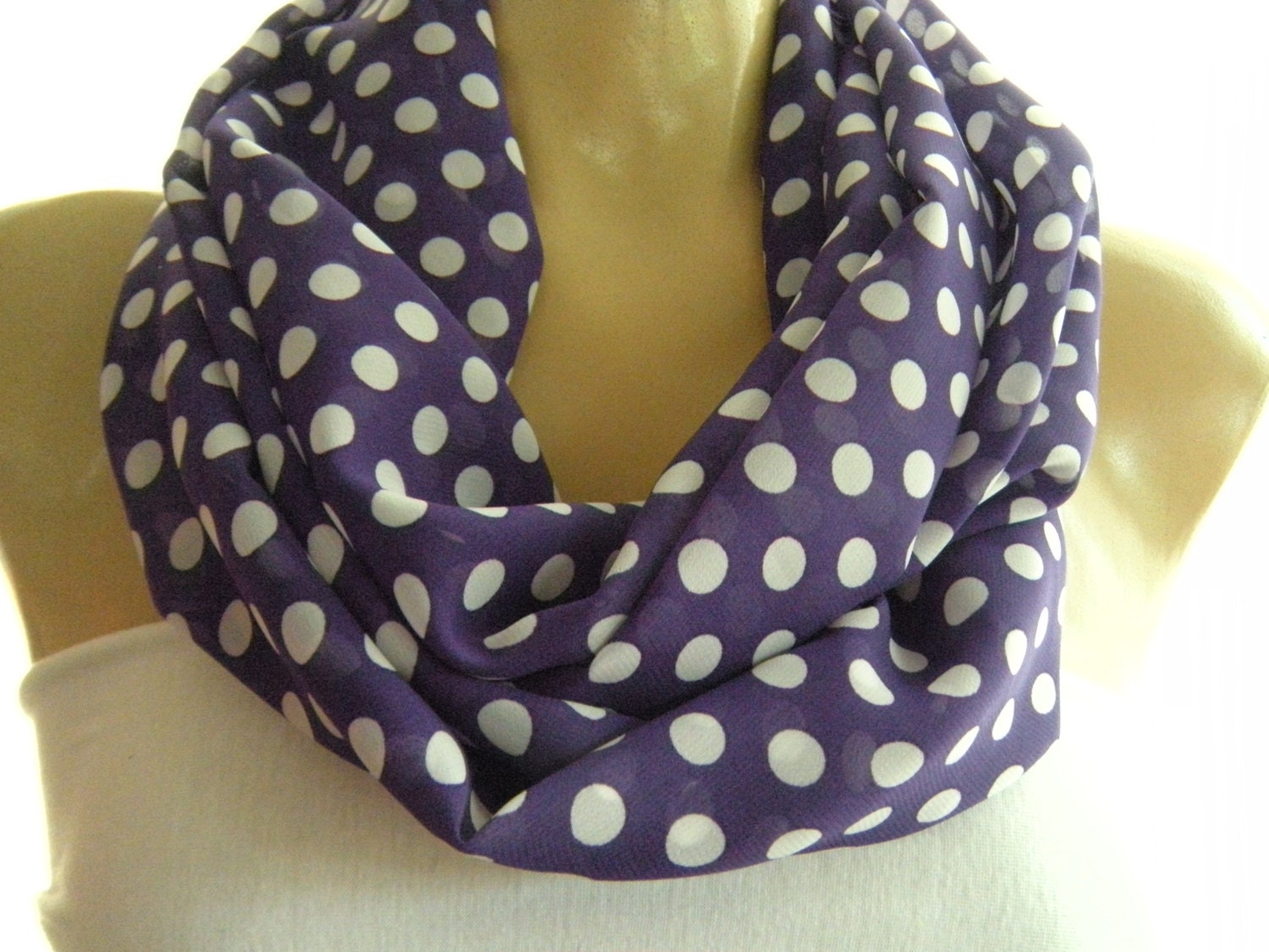 Classy  Polka Dots..Purple and White... .Necklace scarf..Infinity scarf..Tube version