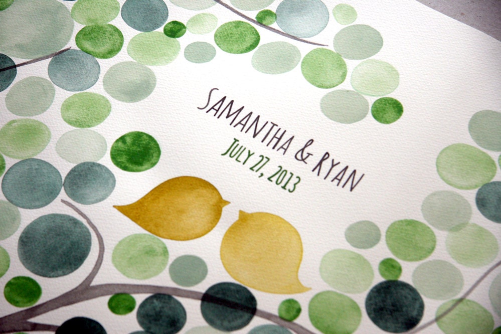Signature Wedding Guest Book Tree Alternative - Large Custom Wedding guestbook, Event Tree Guest book, love birds rustic tree of life