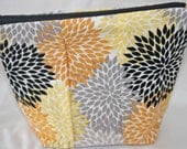 Gray Orange and Yellow Riley Blake  Flowers Pleated Zipper Pouch