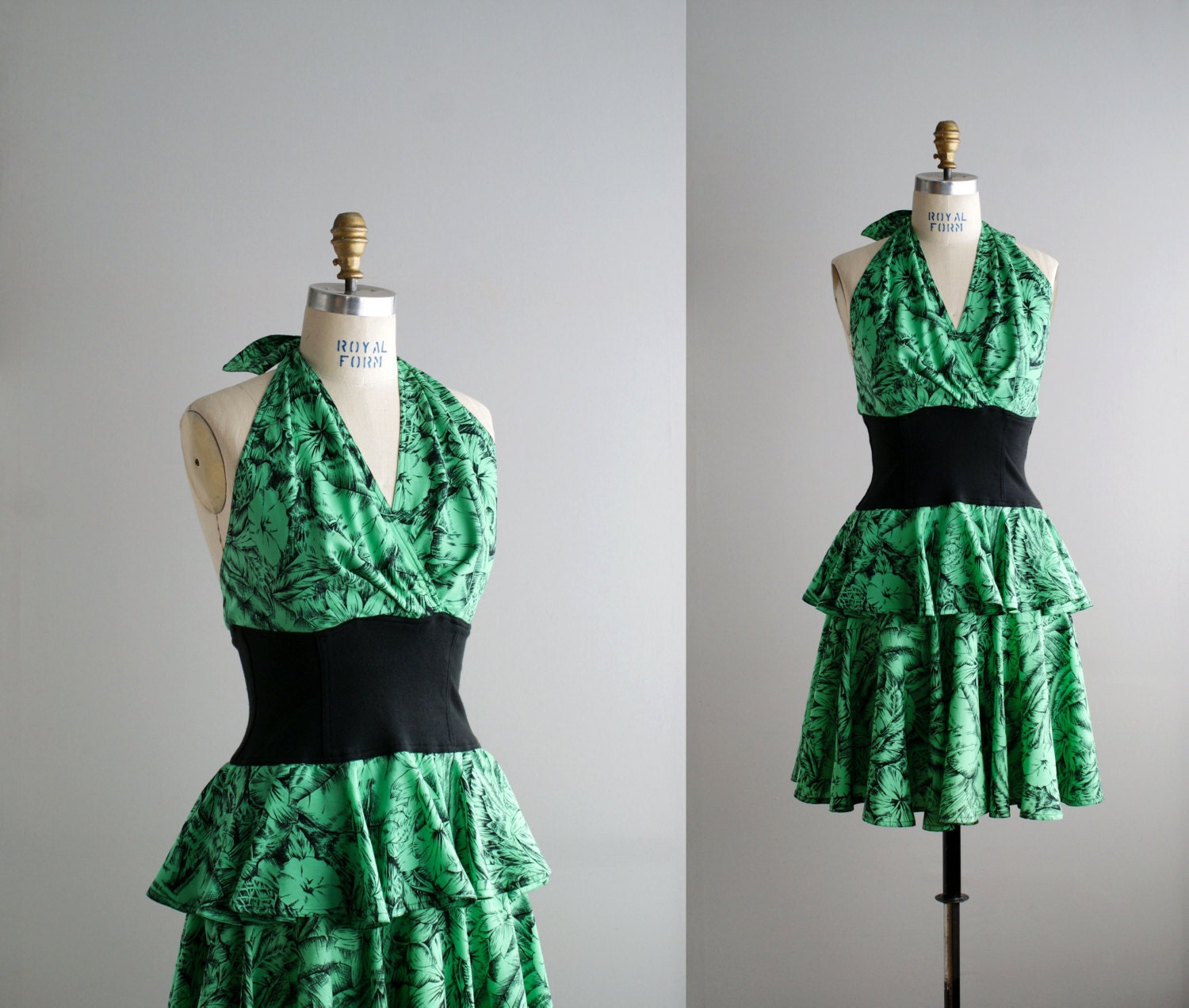 80s dress / 1980s peplum sun dress  / Floradale Isle dress