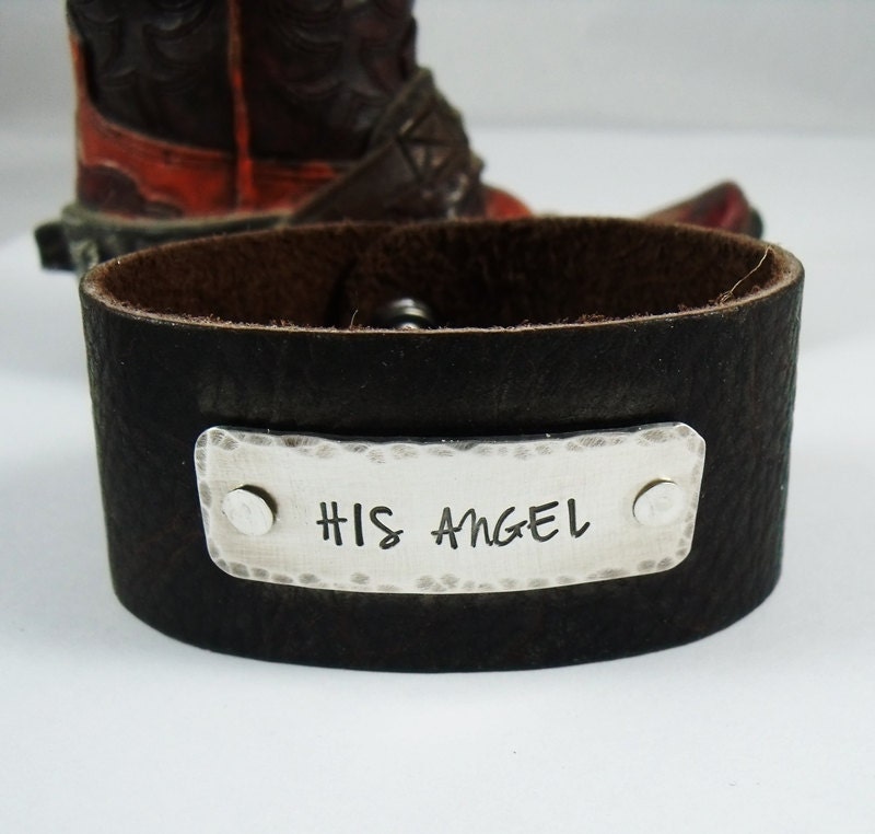 SALE -Personalized Hand Stamped Leather Bracelet - Sterling Silver and Leather Personalized Cuff Bracelet- Fathers Day - Gifts for Dad