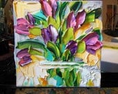 Oil Painting Purple Magenta Tulips Art Still life Wall Art