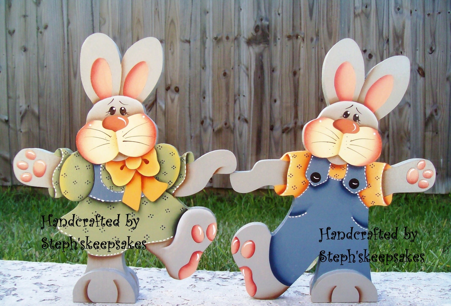 Handpainted Dancing Bunnies,Easter Bunny,Holiday, Welcome Greeter, Home Decor, figurines